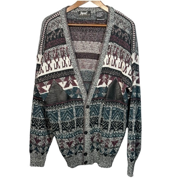 Impact Other - Vintage‎ Mens Grandpacore Cardigan Sweater Size Large Geometric Abstract Aztec